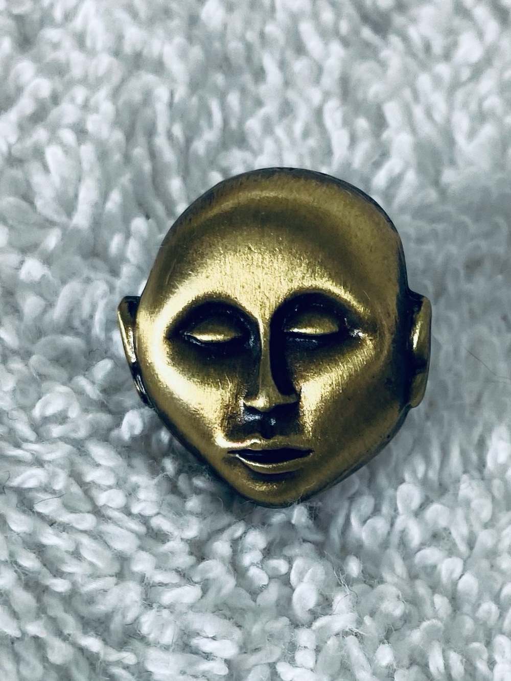 Vintage 1960s Brutalist Sculptural Art Abstract Human Face Mask Metal Lapel Pin